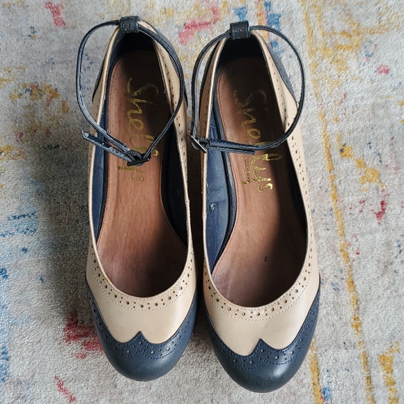 Platform Wedge Navy Blue Beige Spectator Heels - so cute - Picture 2 of 7